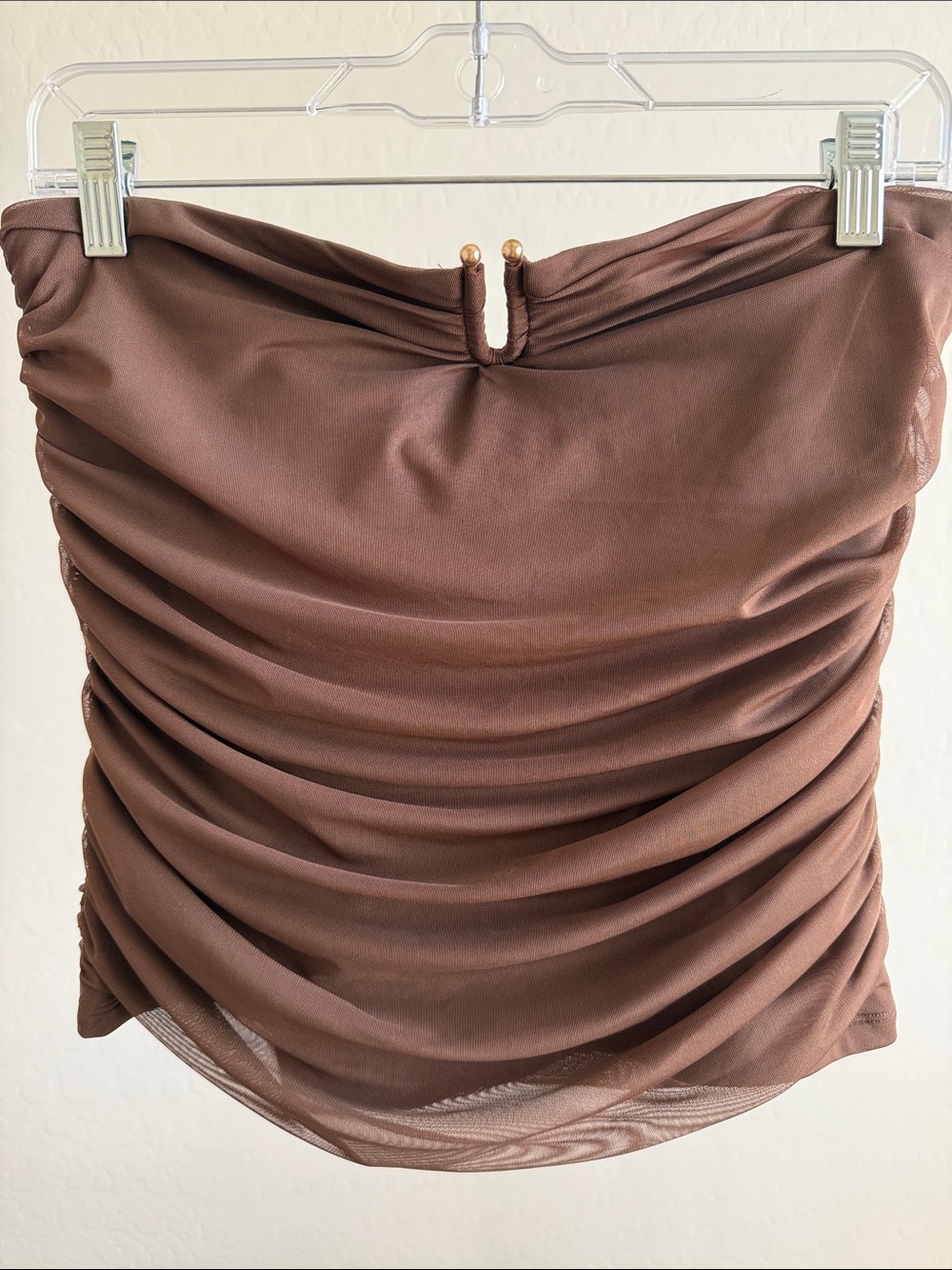 Brown Ruched Tube Top with Gold Detail